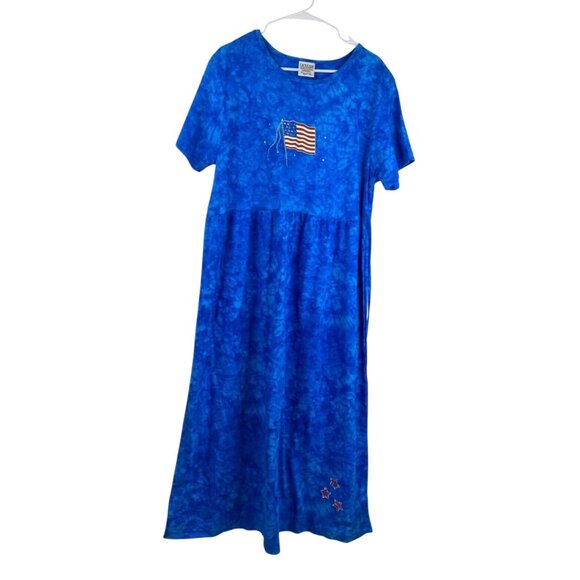 Cactus Bay Apparel By Lynee Dresses & Skirts - Vintage Cactus Bay Maxi Dress Women's Blue Sz XL Flag Tie Dye American USA Bling